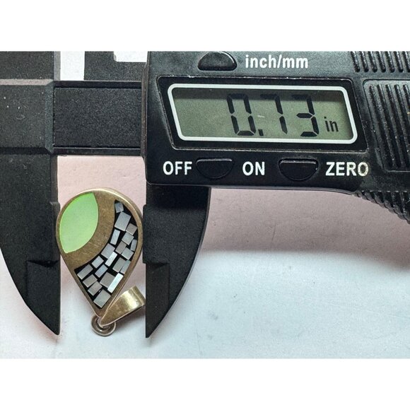 Estate Sterling Silver 925 Mosaic Inlay Teardrop Pendant No Chain 10g Vintage - Picture 7 of 8